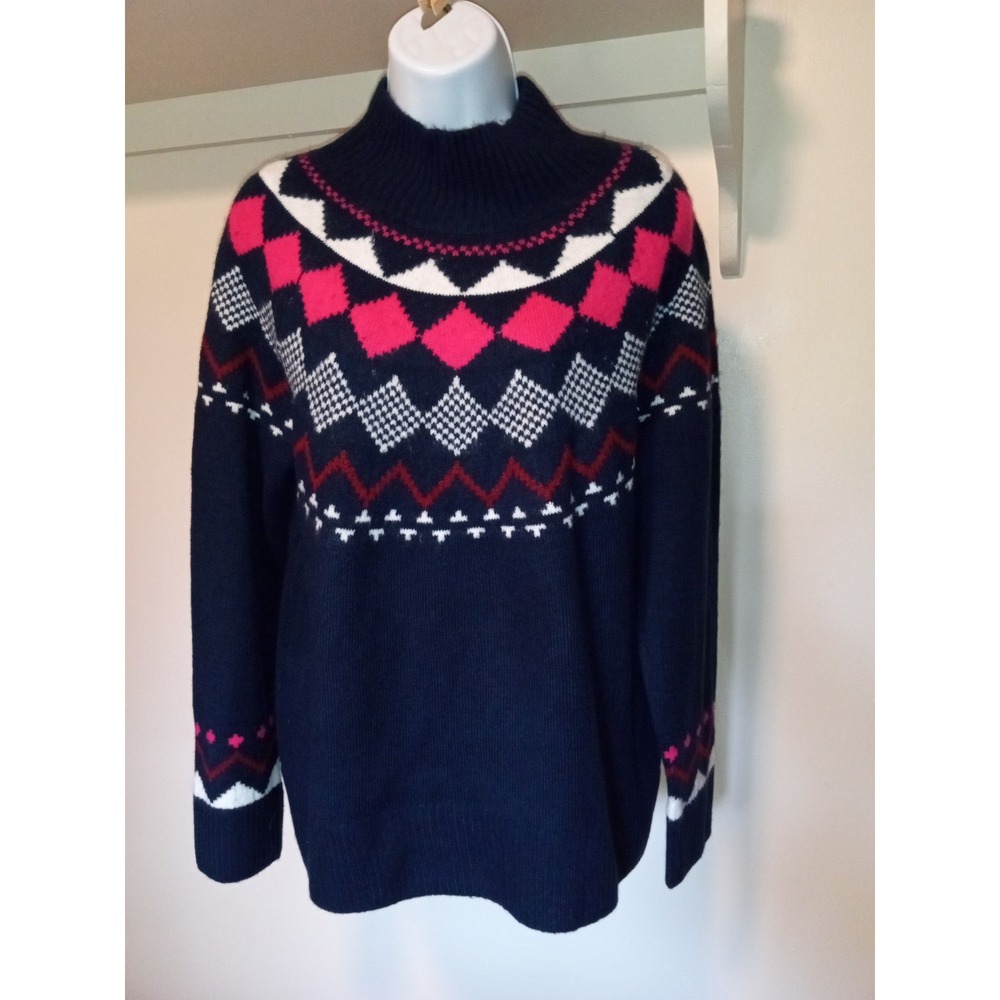 Vince Camuto Womens‎ Navy Pink Fair Isle Mock Neck Sweater Size M